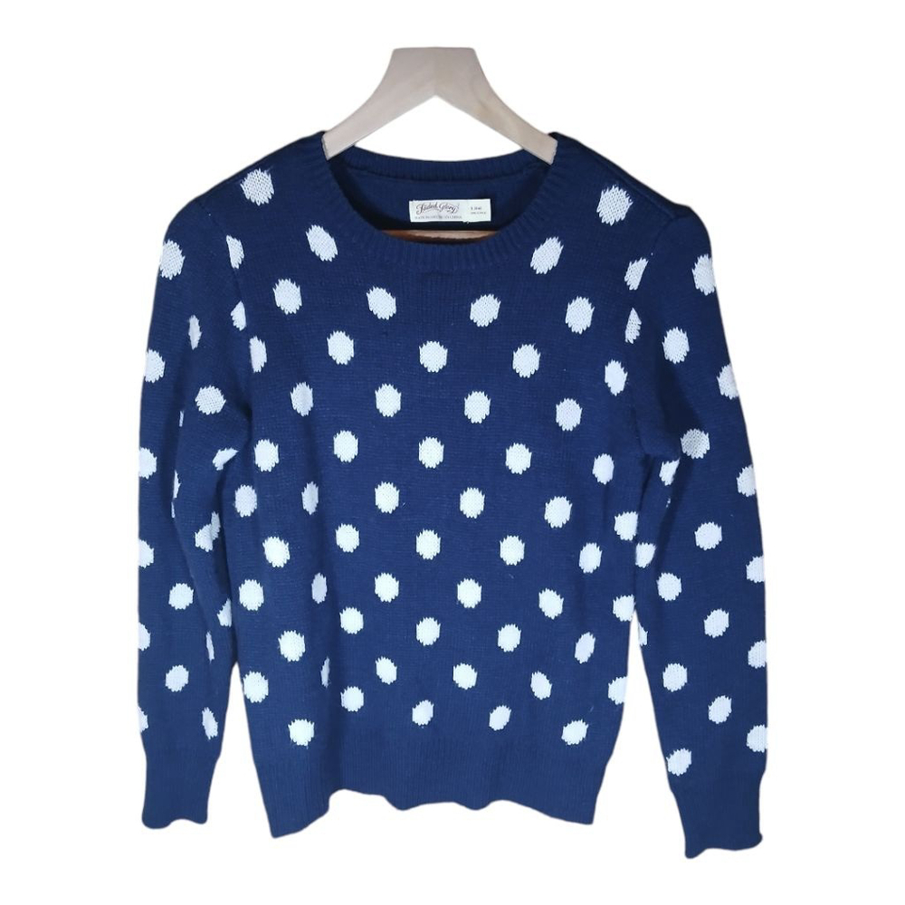 Faded Glory Womens Sweater Blue & White Polka Dot Size Small Fall Caual Comfy